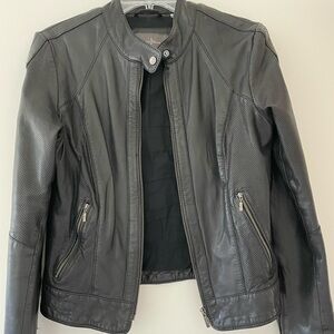 Cole Haan Black Lambskin Leather Racer Style Jacket